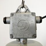 Industrial black enamel factory lamp with glass cover, 1960s