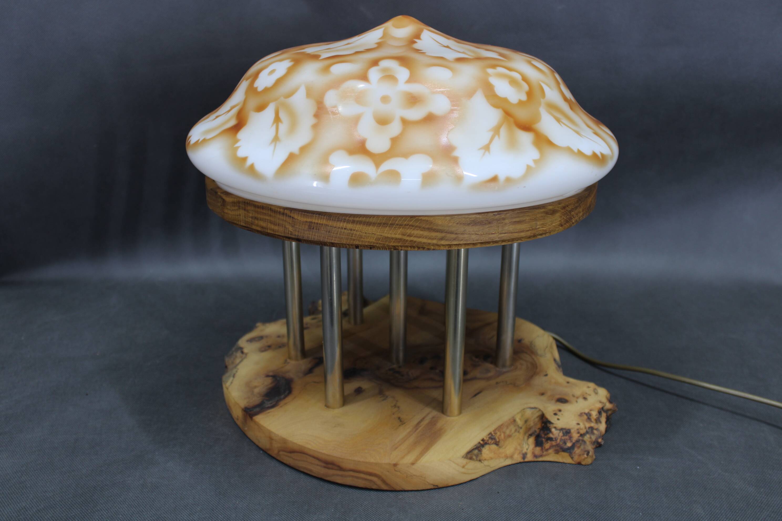 Contemporary Unique Wooden Table Lamp with Glass Shade