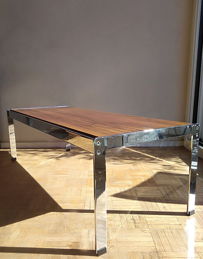Coffee table in chrome and rosewood metal 1970