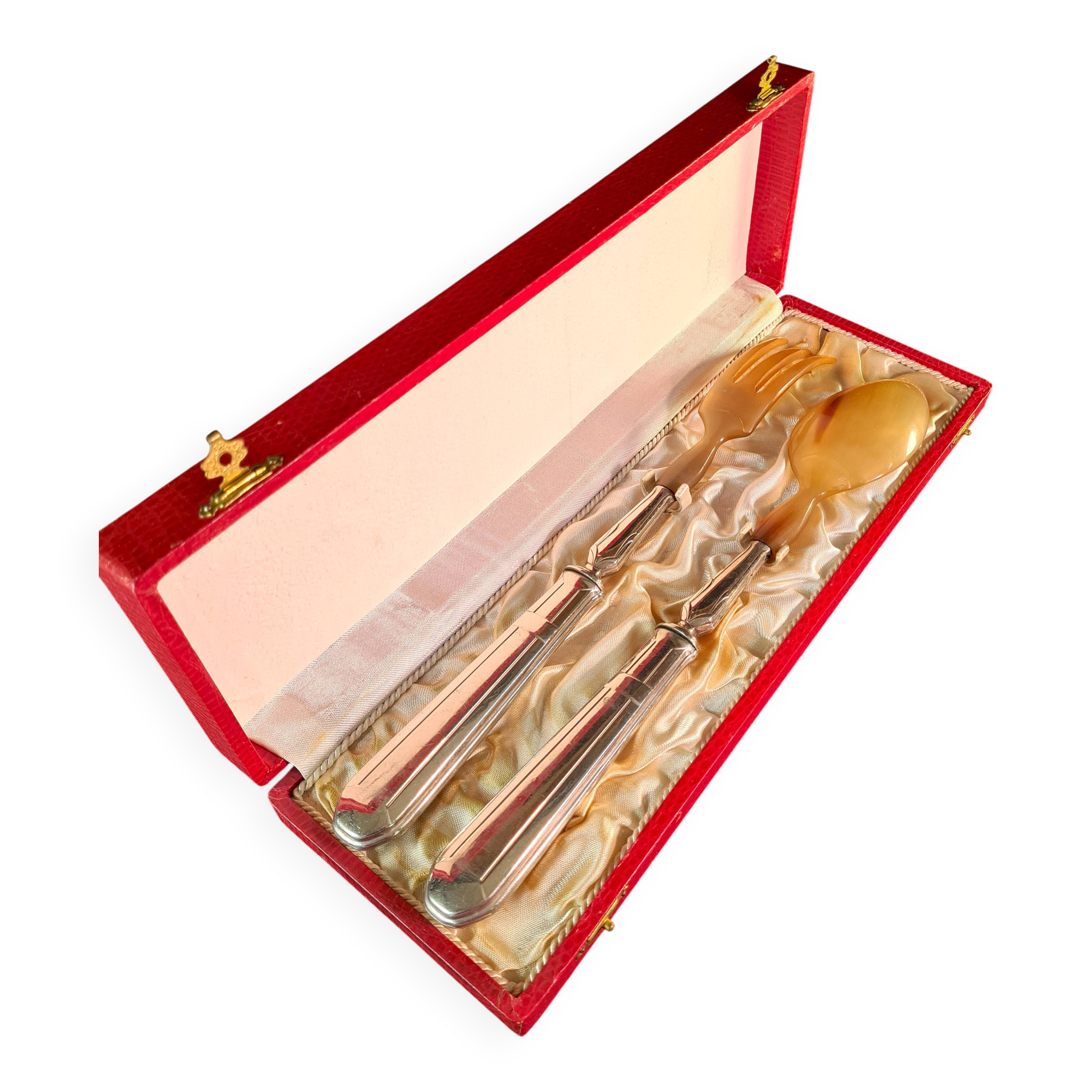 Art Deco Horn & Silver Plated Salad Set – Retro Elegance on the Menu