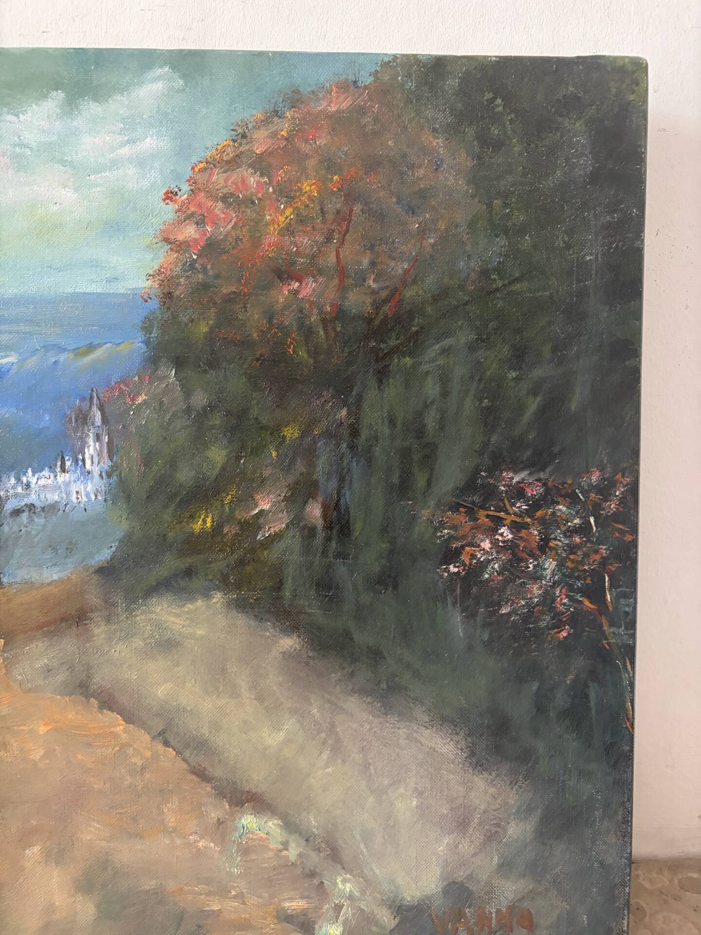 The distant castle, oil on canvas signed