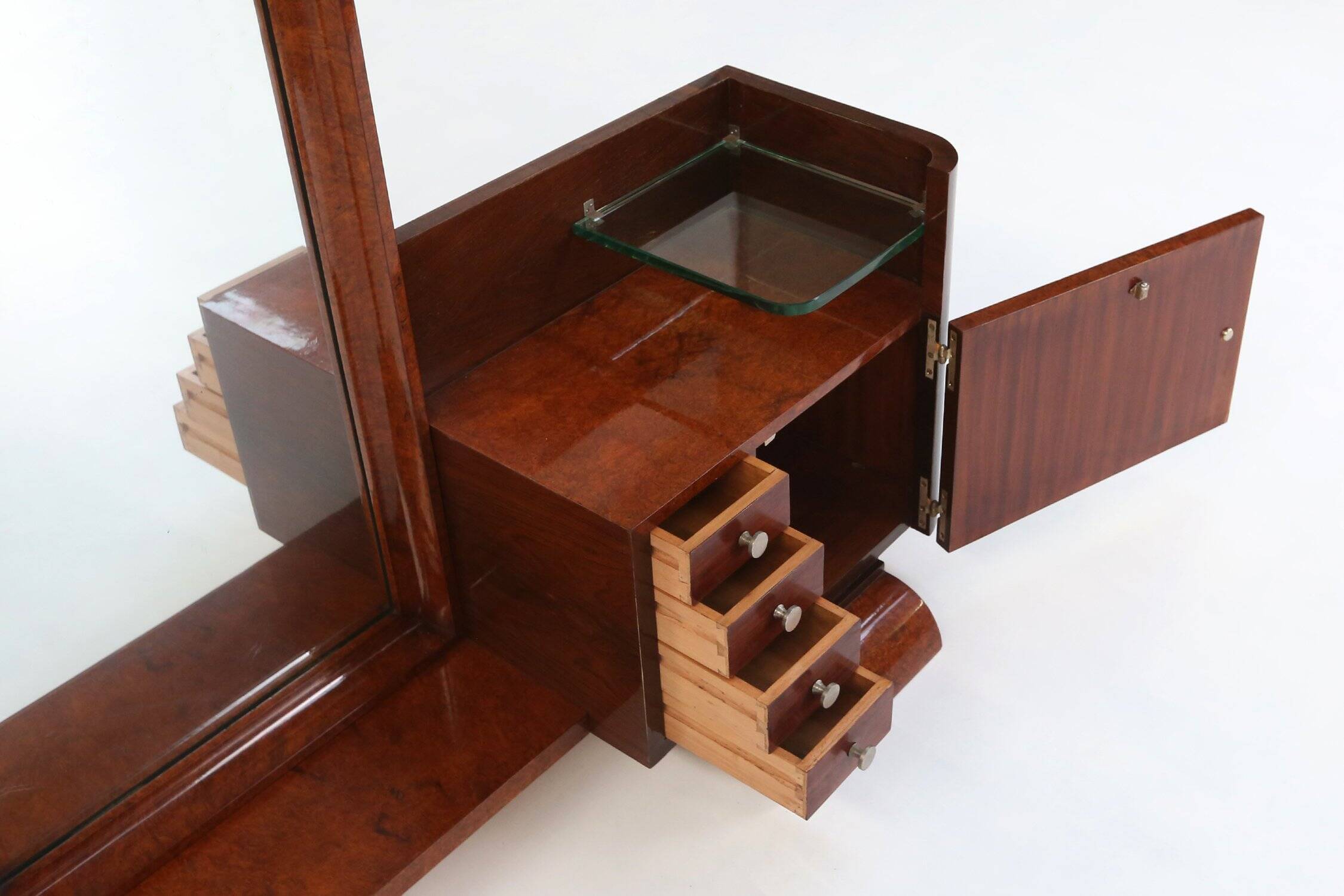 Art Deco Dressing Mirror by De Coene in Walnut Veneer, Belgium 1930s