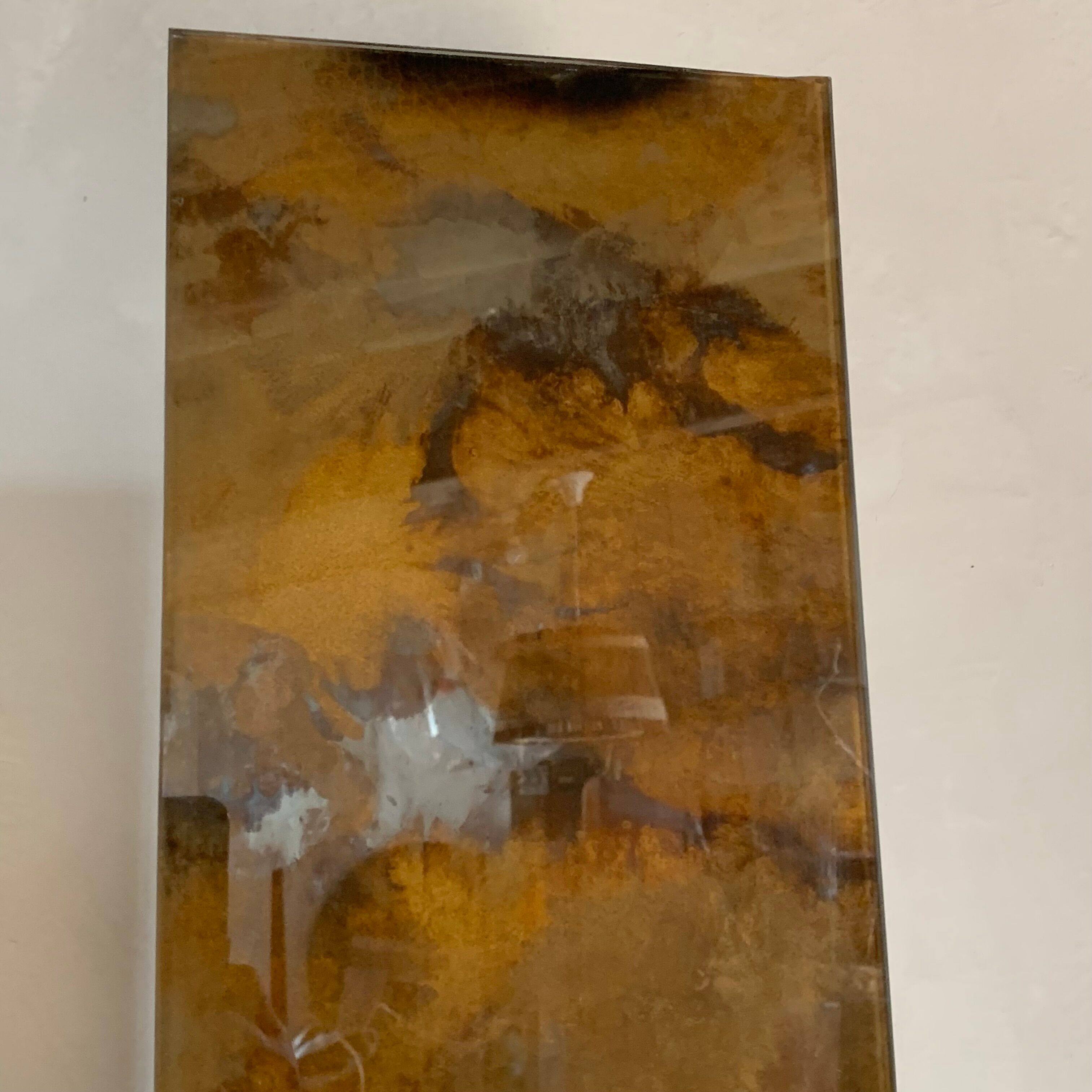 Totem column floor lamp in glass and vintage brass