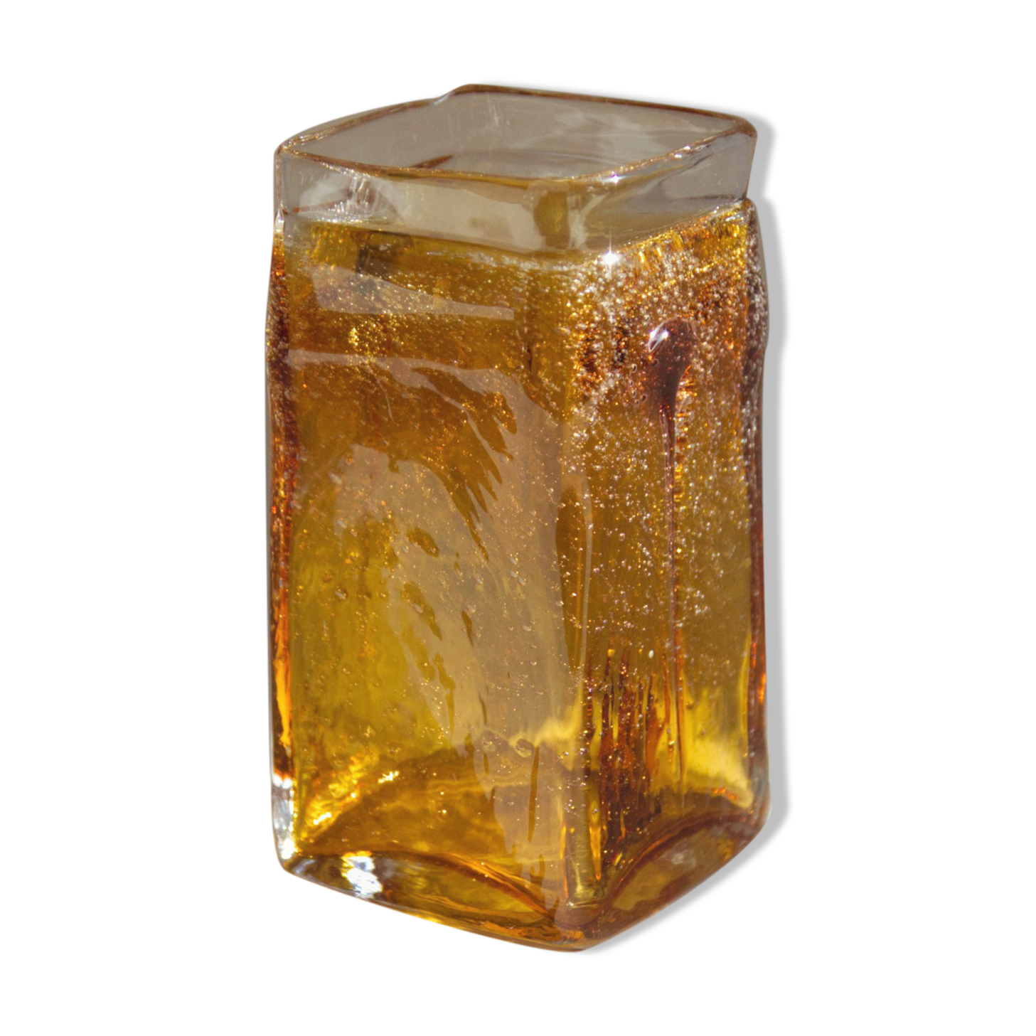 Amber vase made of bubbled glass