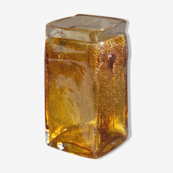 Amber vase made of bubbled glass