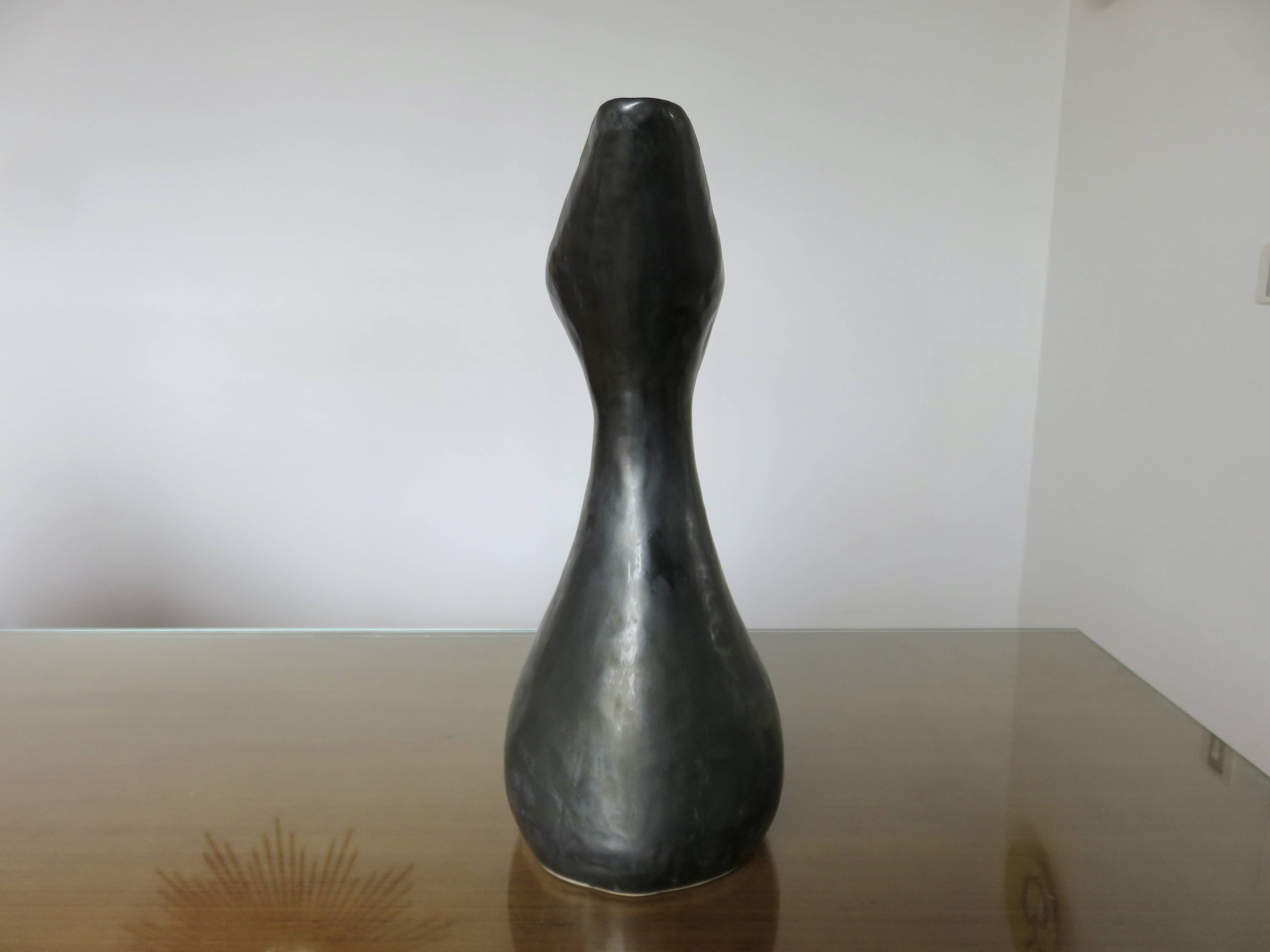 Large Ray Camart vase, Vallauris, free-form in matte black ceramic, 1950