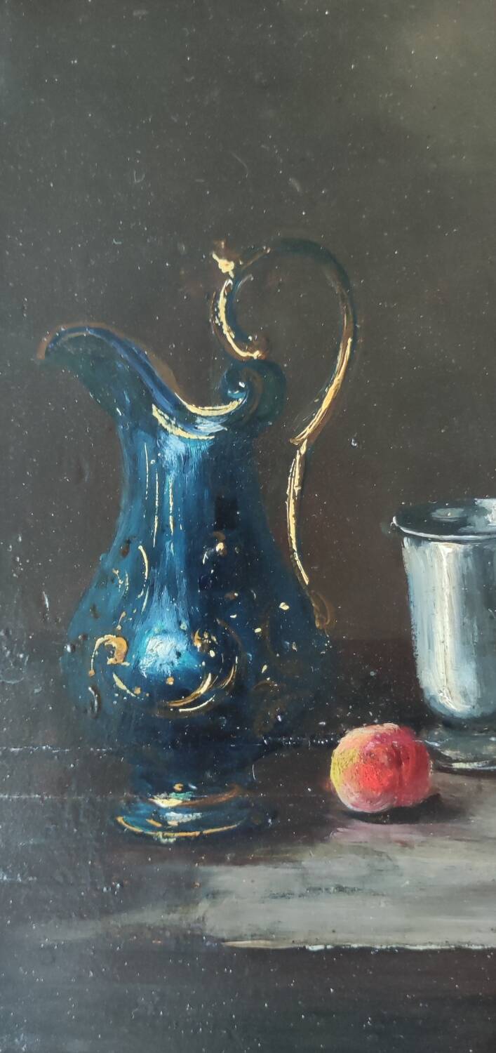 Old Still Life Oil Painting/Golden Frame/19th Century/L.Gervais