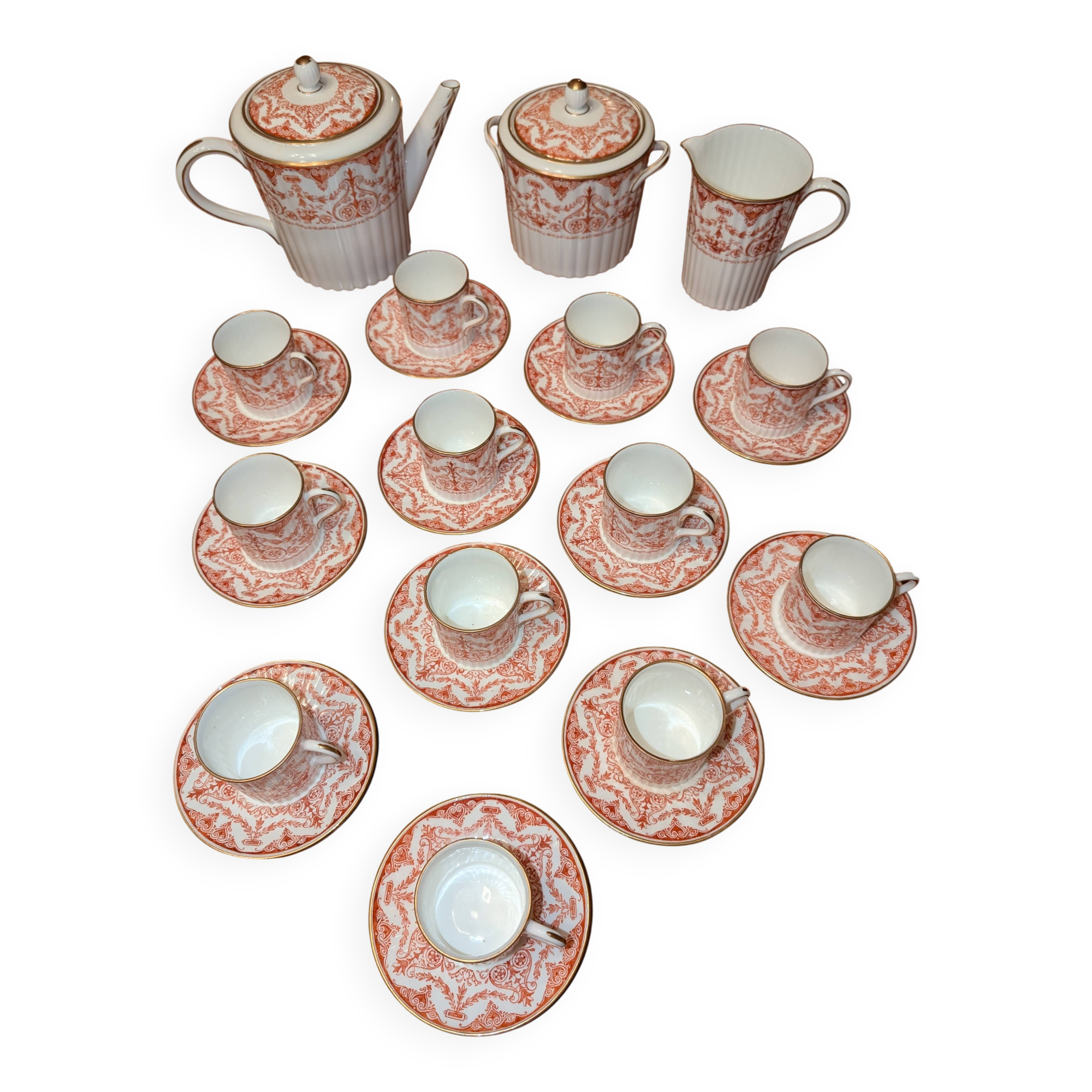 Wedgwood Coral & Gold Coffee Service - Neoclassical Style - 27 Pieces