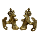 Old bronze andiron pair XVIII decor leaf accessory fireplace trim