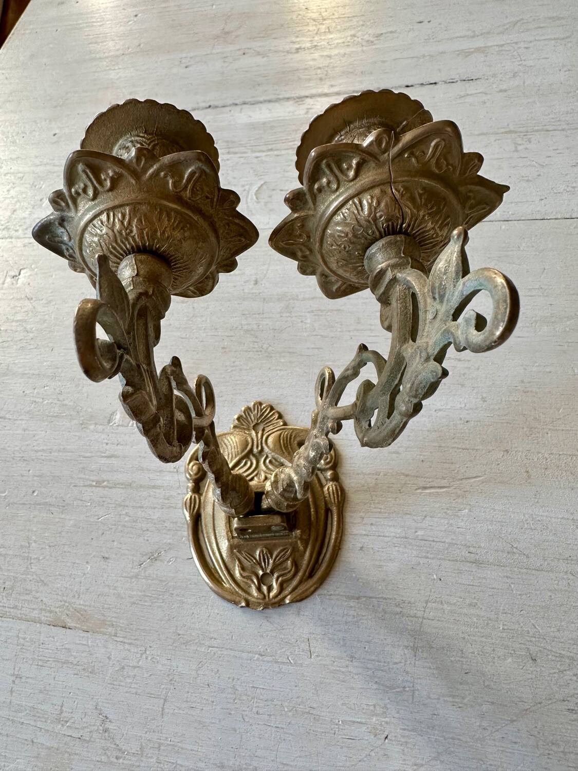 Pair of brass wall candle holders
