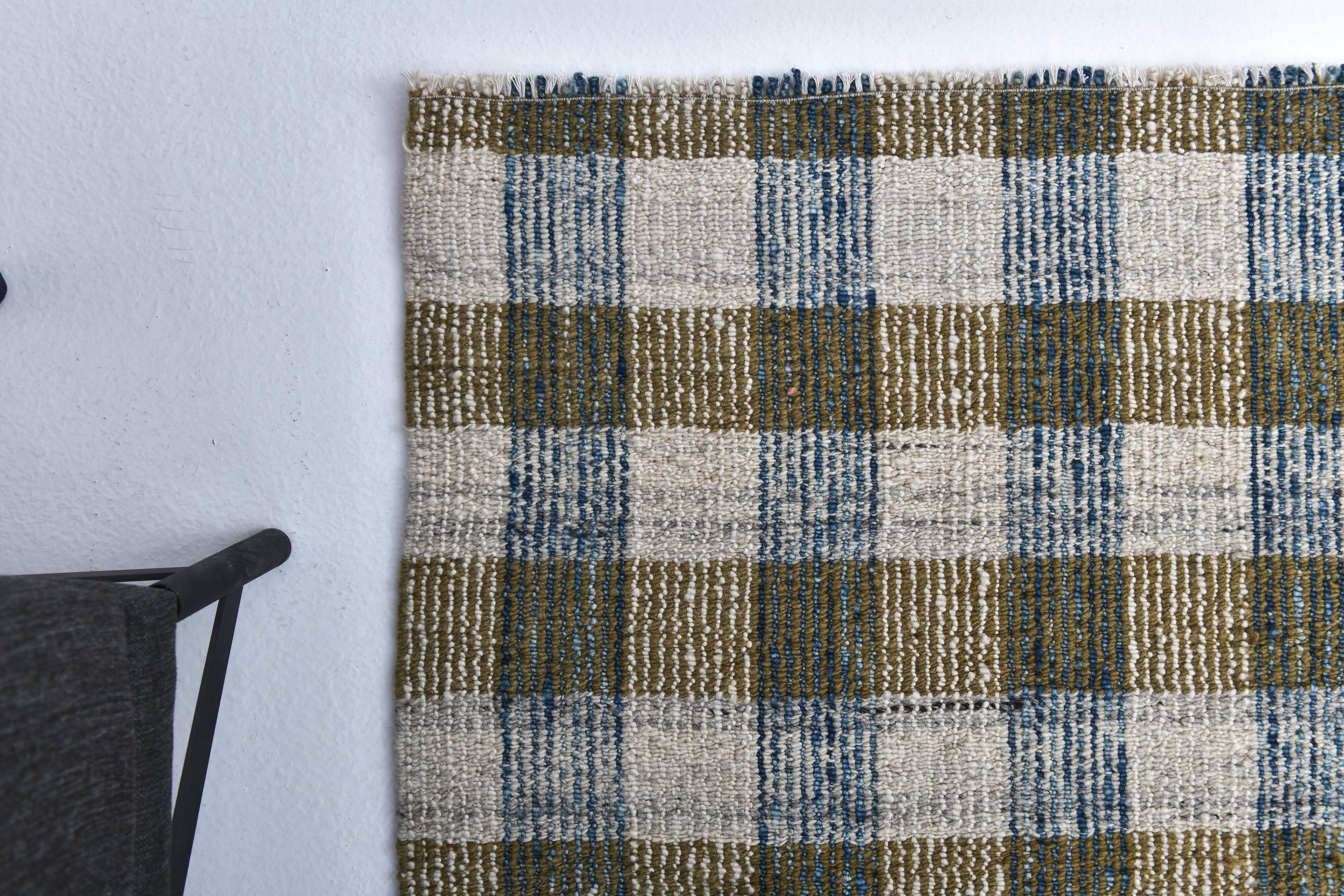 290x190 cm indigo blue mustard kilim carpet, wool made kilim rug.