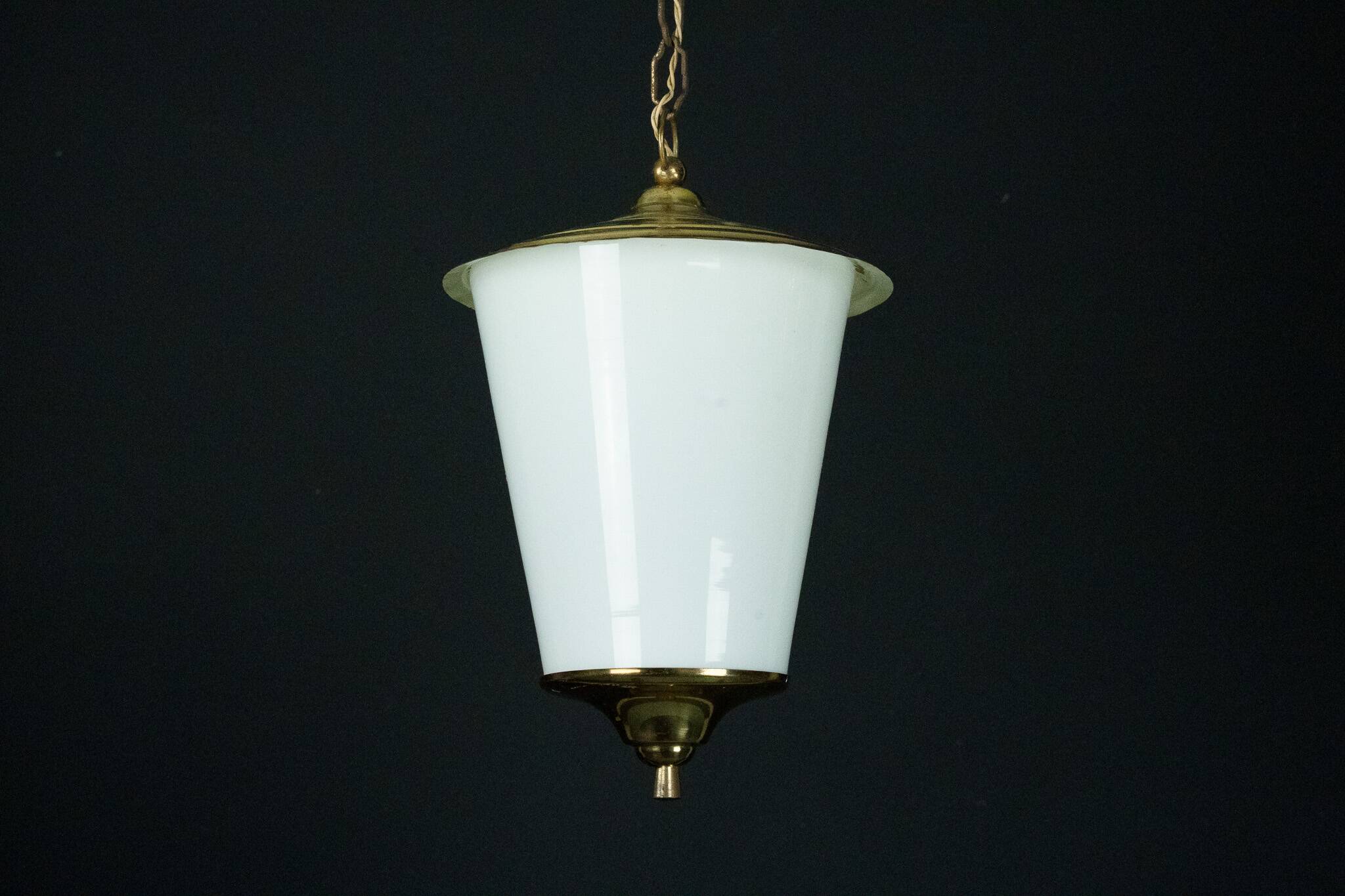 Mid-Century pendant lantern in brass and lattimo Murano glass, Italy, 1950s