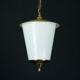 Mid-Century pendant lantern in brass and lattimo Murano glass, Italy, 1950s