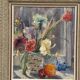 Huile sur panneau d'origine suédoise – « Fleurs » par Göte Hennix – Östersund, Jämtland – Vintage et encadrée 47,5 × 53 cm (18,7" × 20,9")
