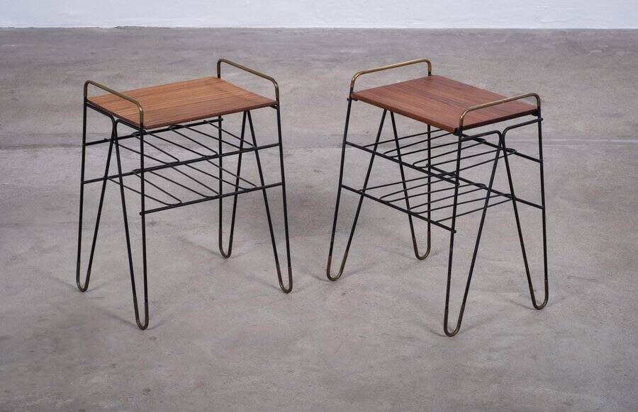 Vintage Teak Side Tables with Metal Frame, Denmark, 1960s, Set of 2