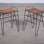 Vintage Teak Side Tables with Metal Frame, Denmark, 1960s, Set of 2