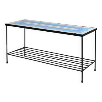 Mid-century mosaic coffee table with metal frame, France