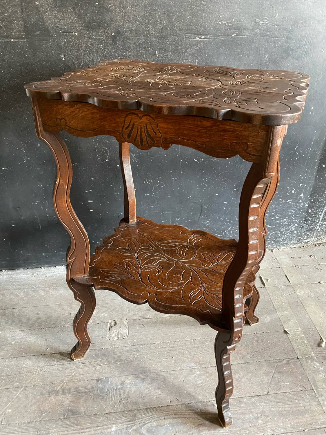 Antique engraved wooden side table