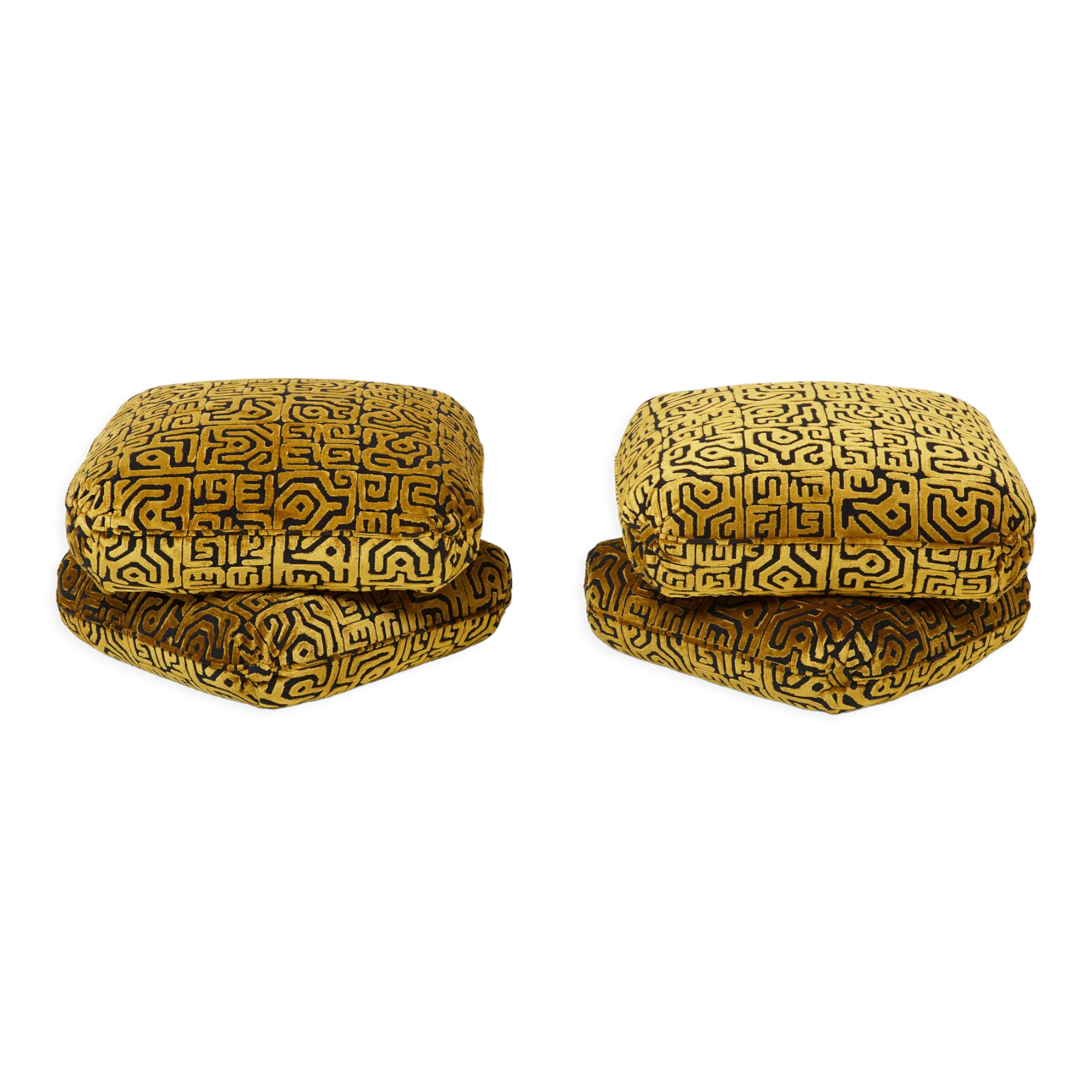 Pair of poufs velvet motifs 1970