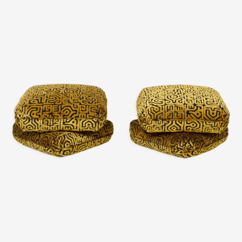 Pair of poufs velvet motifs 1970