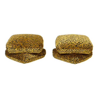 Pair of poufs velvet motifs 1970