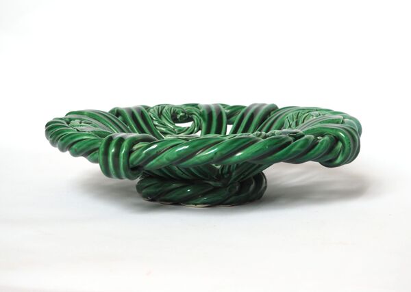 Plat tressé vert Vallauris 1950