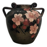 Sculptural vase signed Louis Giraud, Vallauris, hand-painted floral decoration.