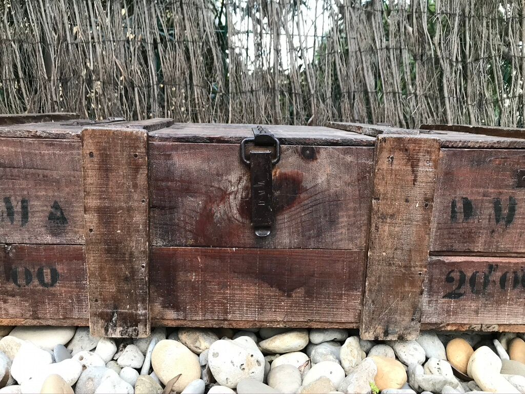 Wooden and metal military case, circa 1960