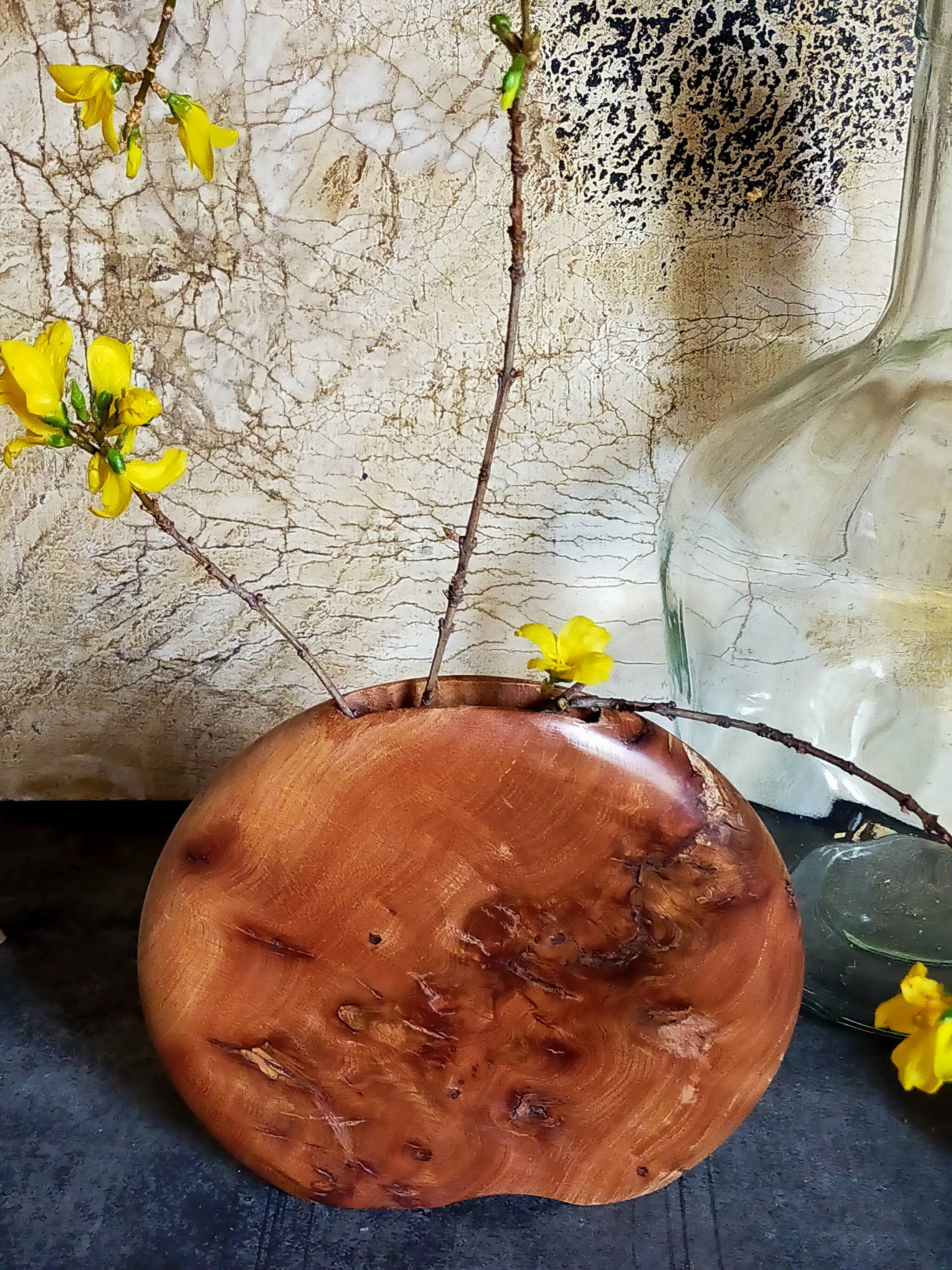 Solid wood vase vintage elm magnifying glass