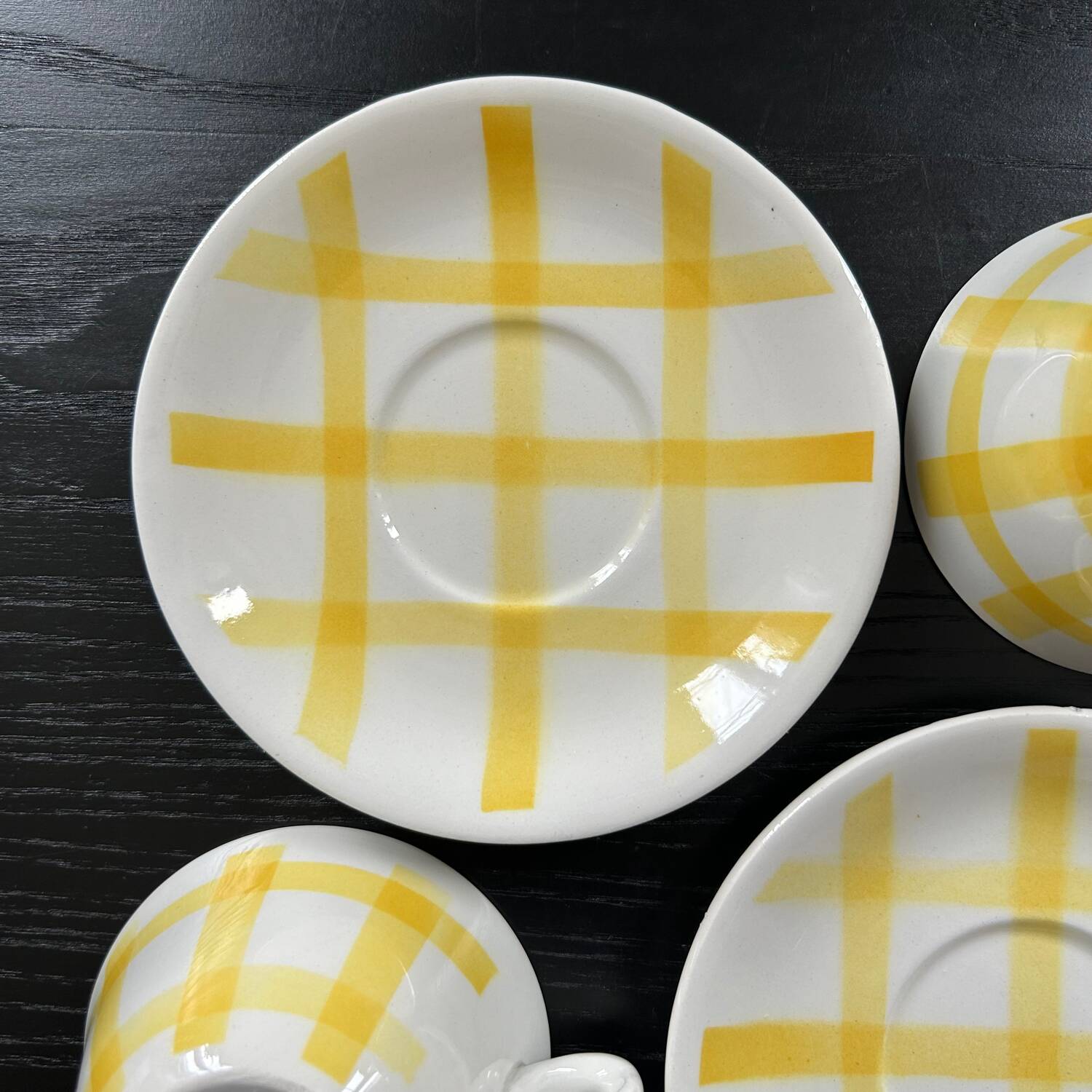 Pair of yellow checkered mugs