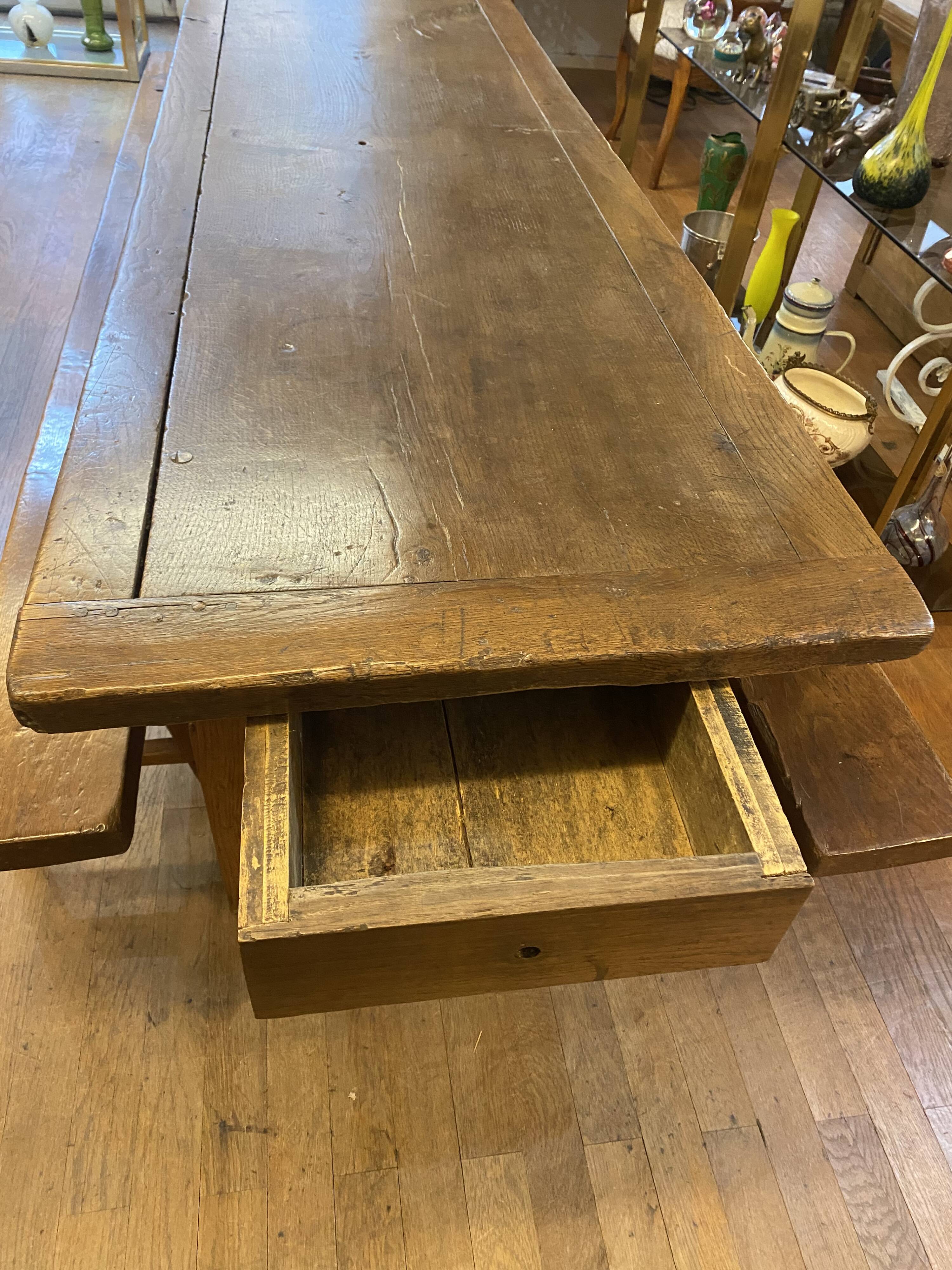 Farm table with its 2 benches.