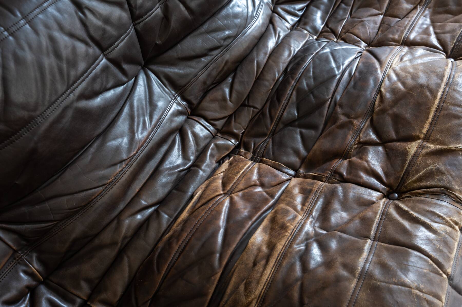 Togo sofa Ligne Roset 3-seater – Vintage brown leather from the 70s