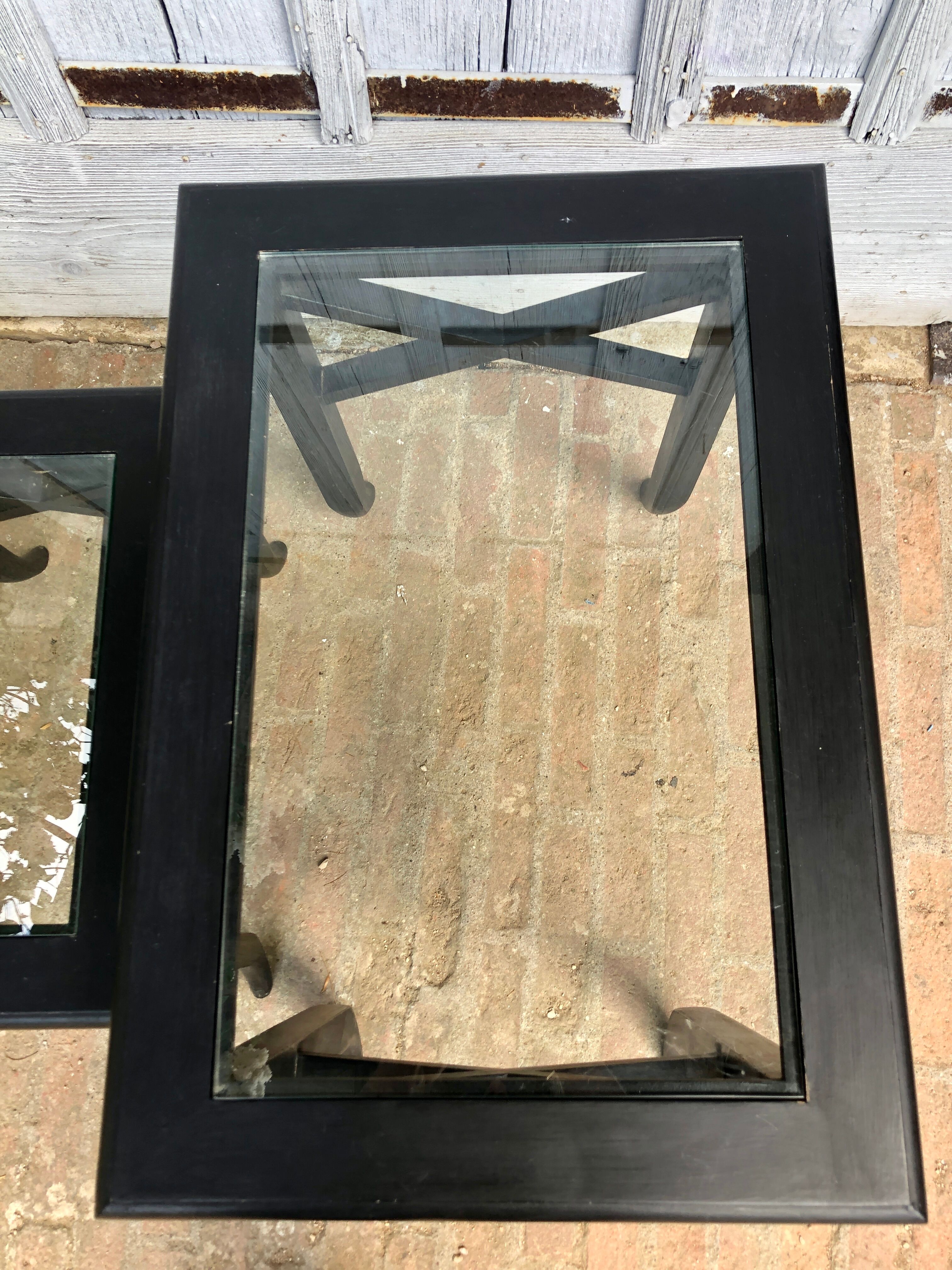 Set de 3 tables gigognes en verre et bois noir