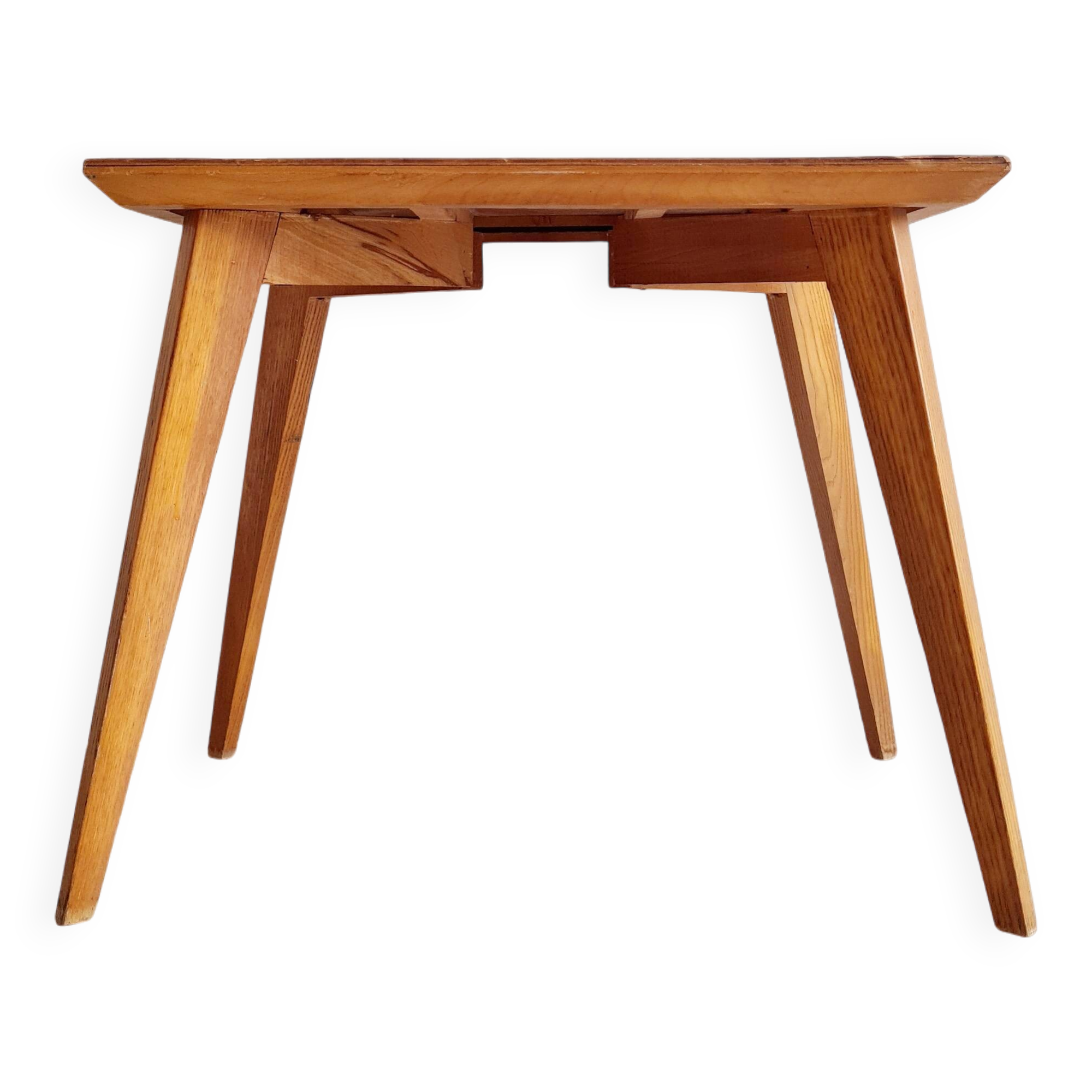 Table basse pieds compas dessus marqueté