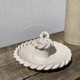 White ceramic candle holder twisted antique rope
