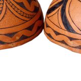 2 half decorated gourds (pyrography), floral and geometric patterns, 20cm