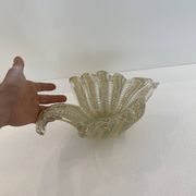 Murano Barovier 'Zebrati' Decor Glass Shell Bowl Hollywood Regency, 1960s