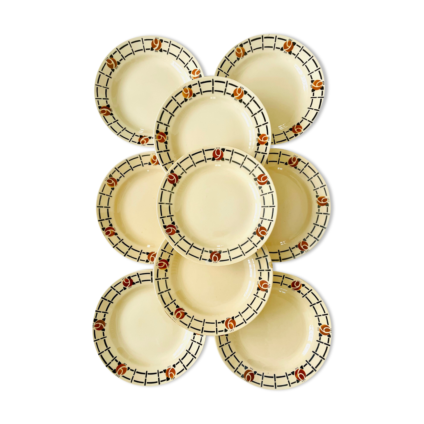 Lot de 9 assiettes plates anciennes Ste Amandinoise St Amand made in France