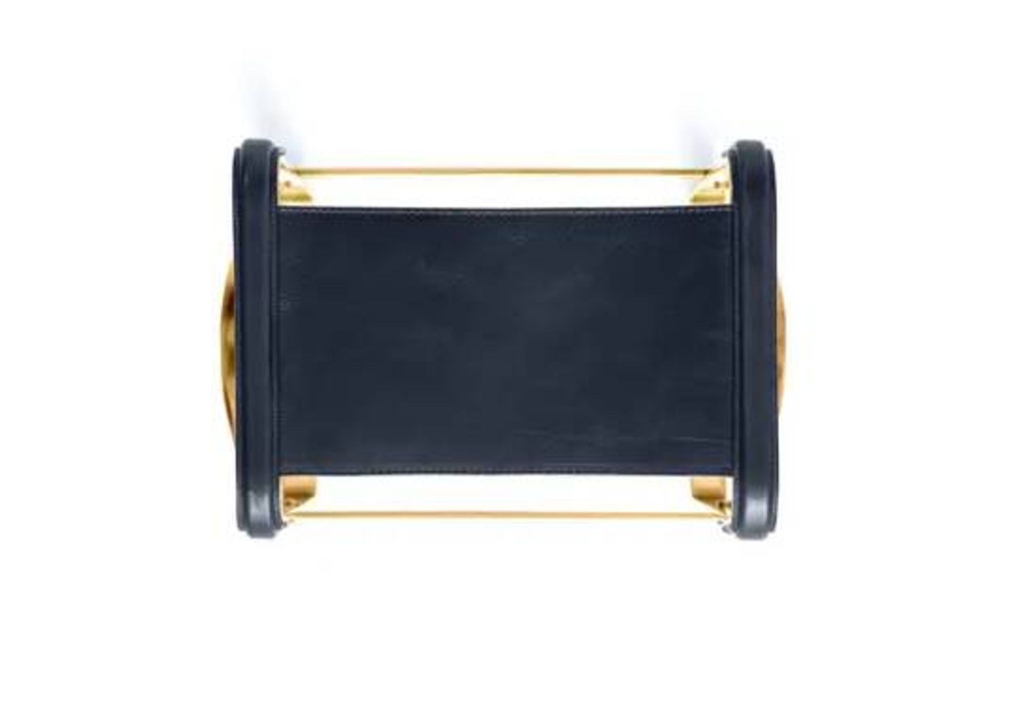 Pair of blue metal and brass stools without a backrest.
