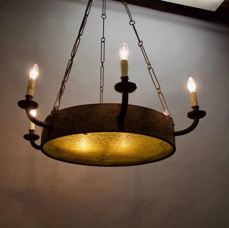 Art deco wrought iron chandelier with 6 lights