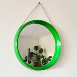 Miroir rond en plastique vert, années 70