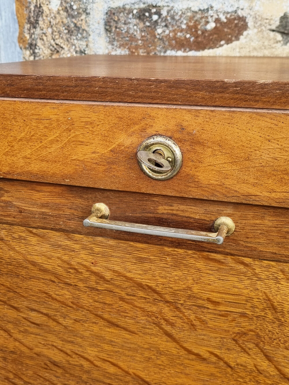 Cabinet storage cabinet with curtains, wooden, vintage.