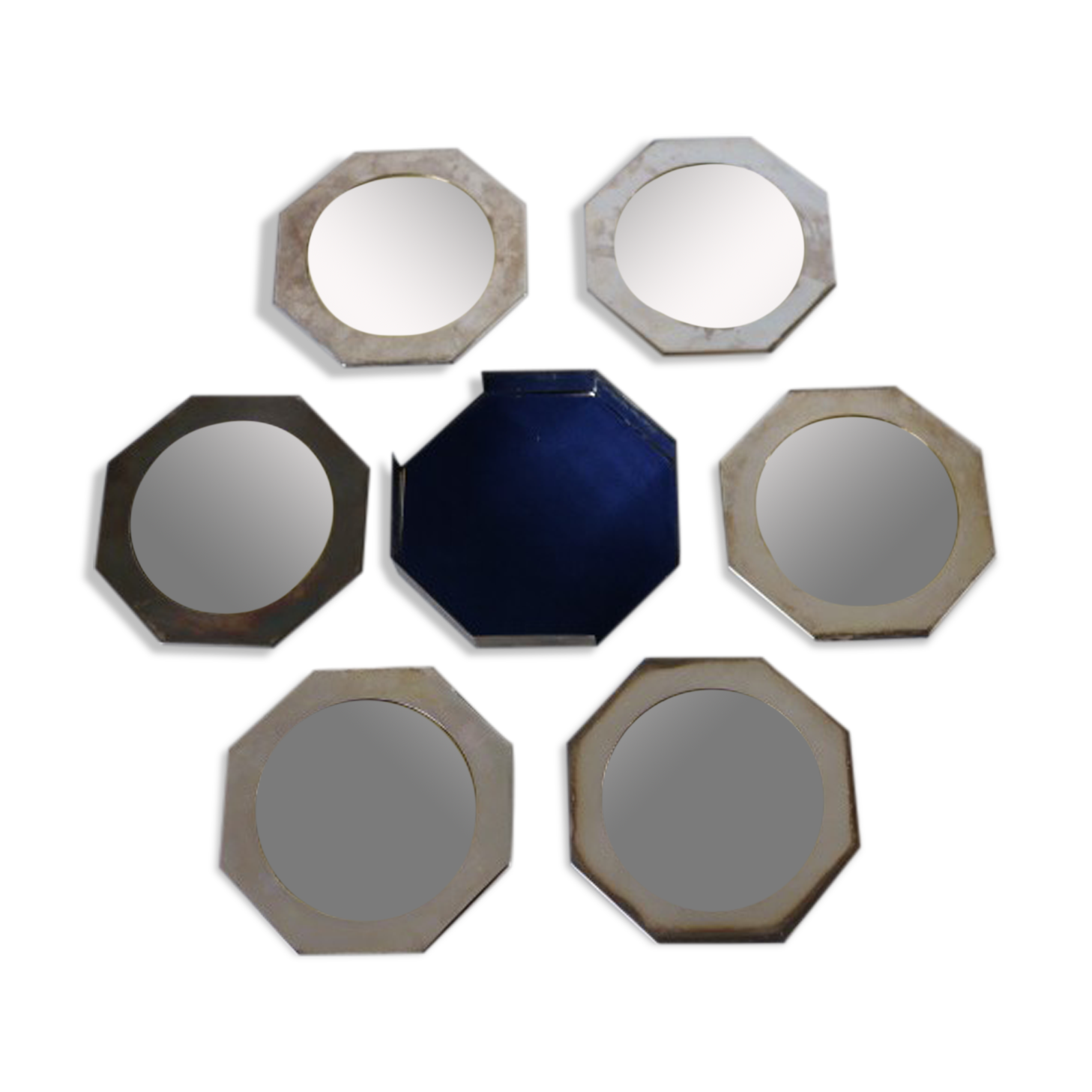 6 metal coasters and art deco mirror