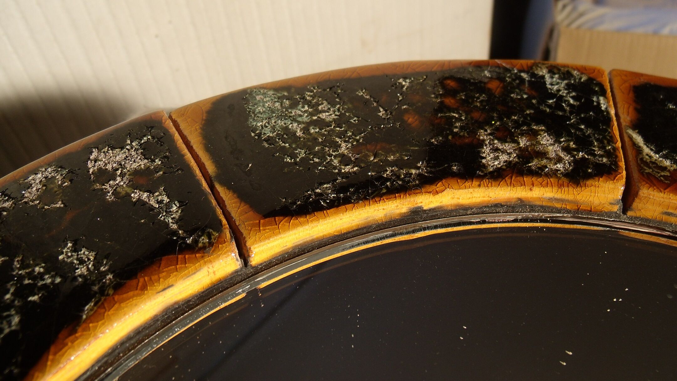 Old vintage round ceramic mirror