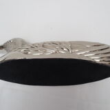 Foie gras dish in silver metal, duck décor