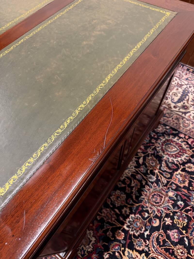English Chesterfield desk with green leather