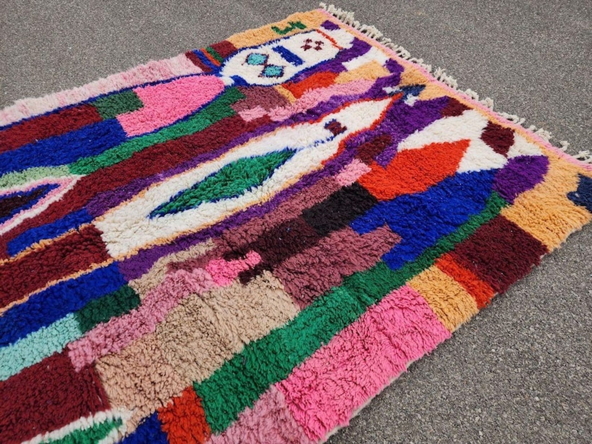 Grand tapis berbère marocain multicolore 350x200 cm – motifs géométriques