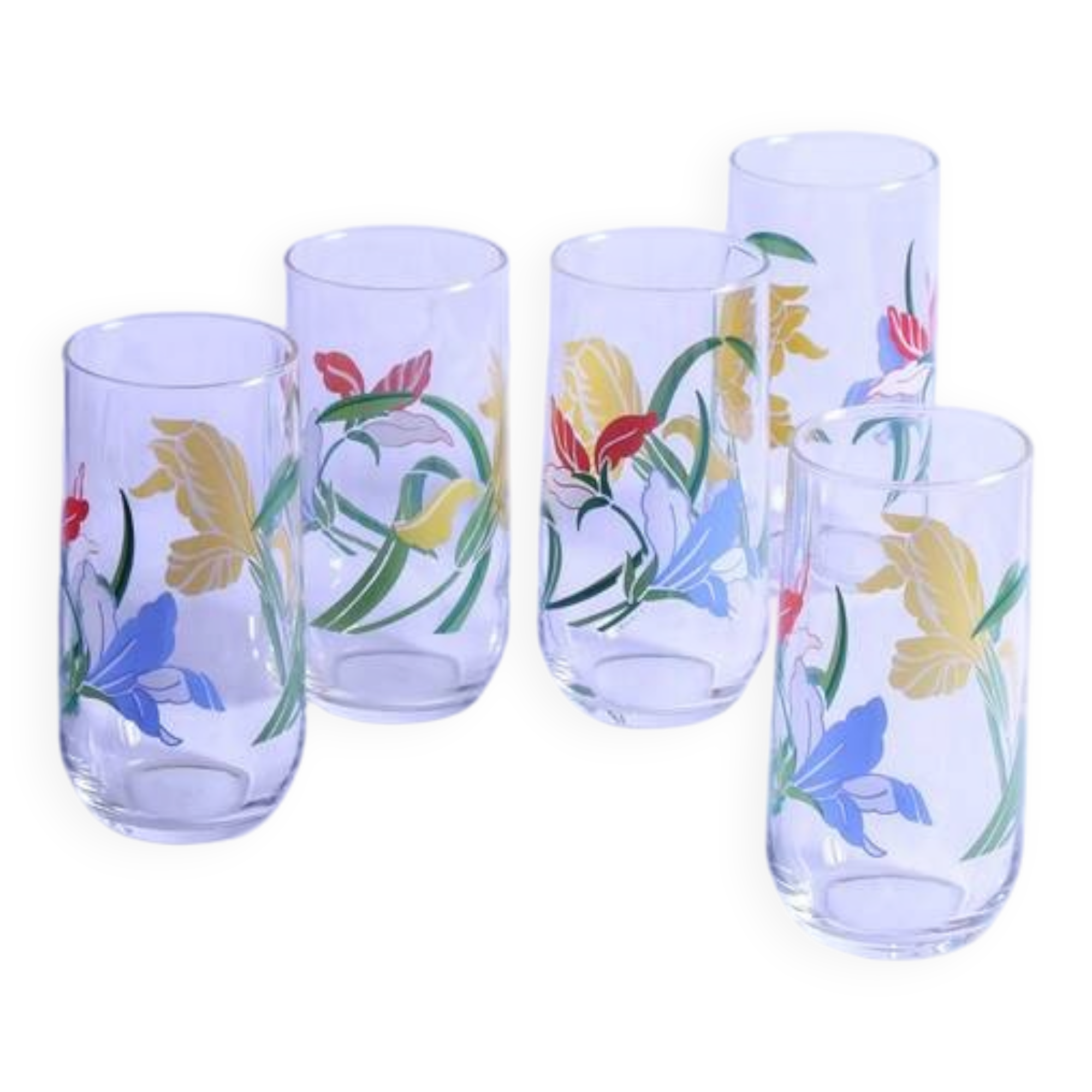 Lot de 5 verres vintage fleurs