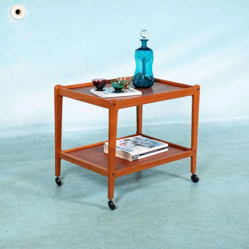 Vintage minimalist service trolley Deen design in teak, bar trolley.