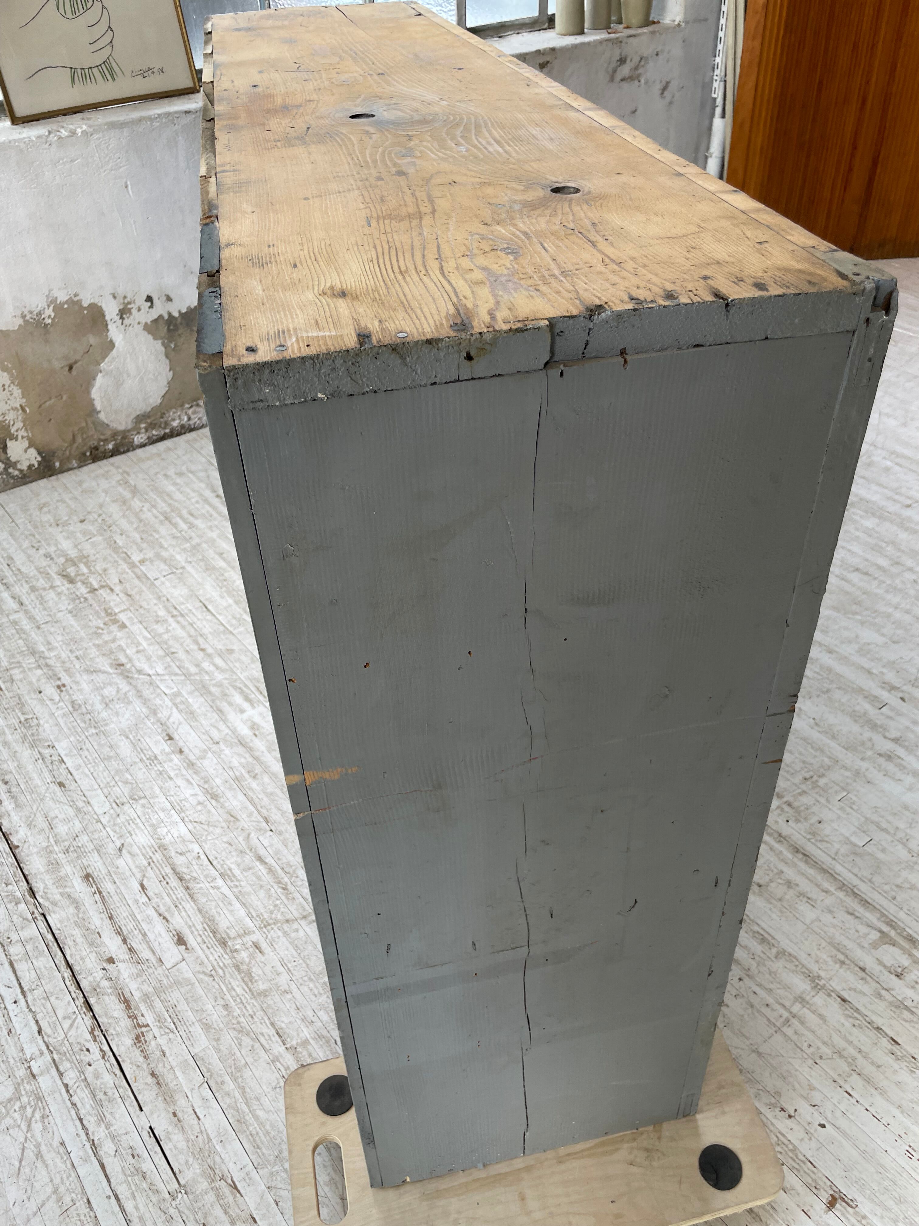 Factory blue patinated workshop furniture